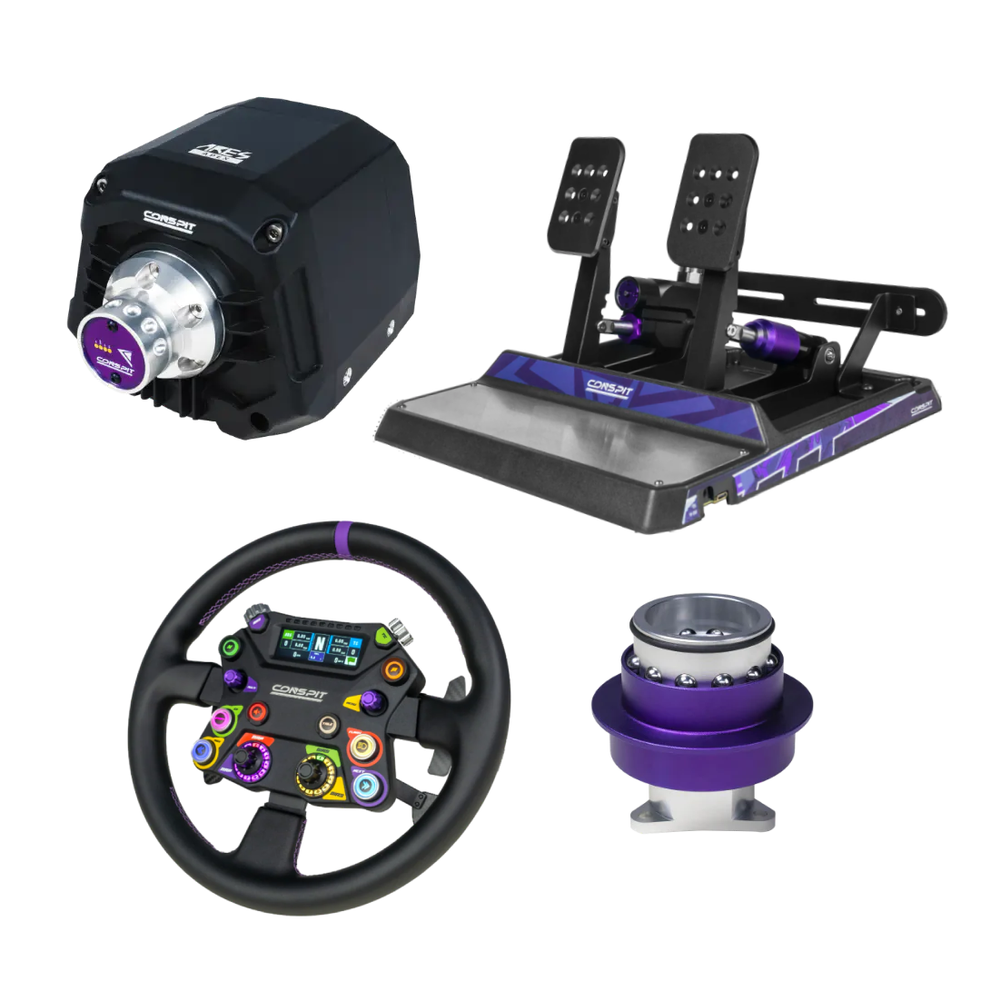 Conspit APEX sim racing bundle with wheel base, pedals, steering wheel and cockpit